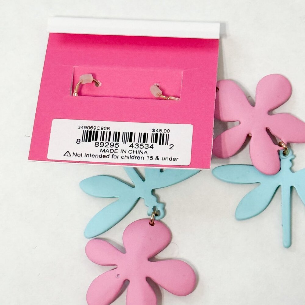 Betsey Johnson NWOB Flower Dragonfly Dangle Mismatch Earrings - Picture 7 of 8